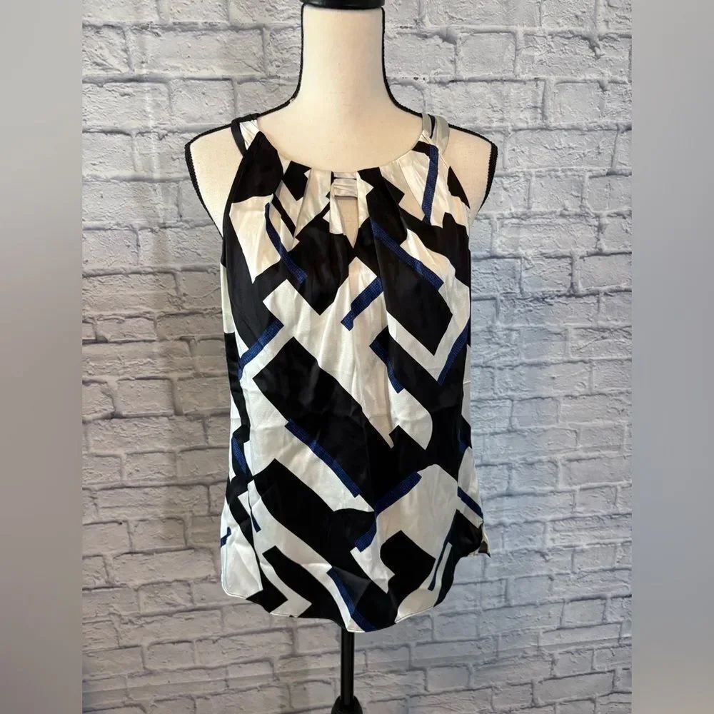 White House Black Market Black and White Geometric Blouse